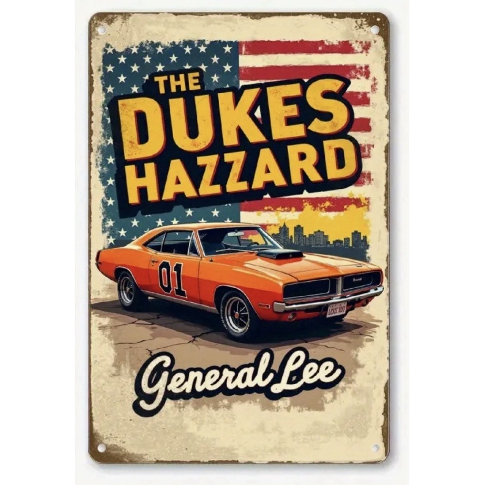1980s Dukes of Hazzard General Lee Tin Metal Signs Bar Man Cave Garage 8x12